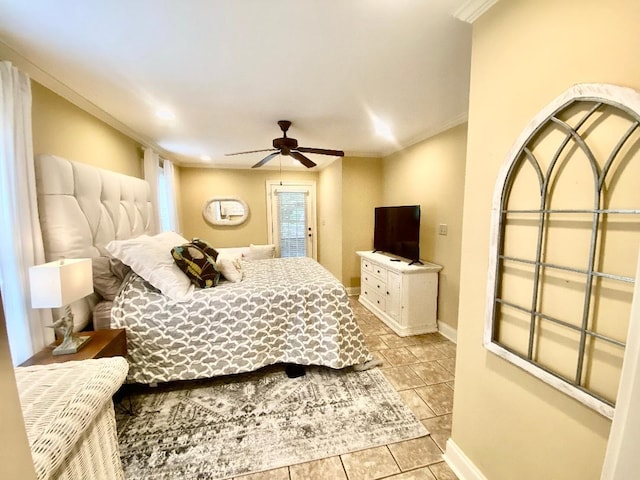 29 Frank Fwy, Iuka, MS 38852 - bedroom with baseboards, light tile patterned flooring, ceiling fan, and crown molding