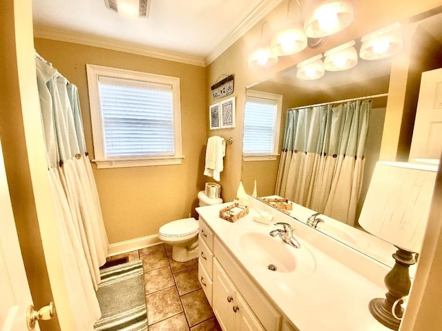 29 Frank Fwy, Iuka, MS 38852 - full bathroom with vanity, toilet, crown molding, tile patterned floors, and a shower with shower curtain