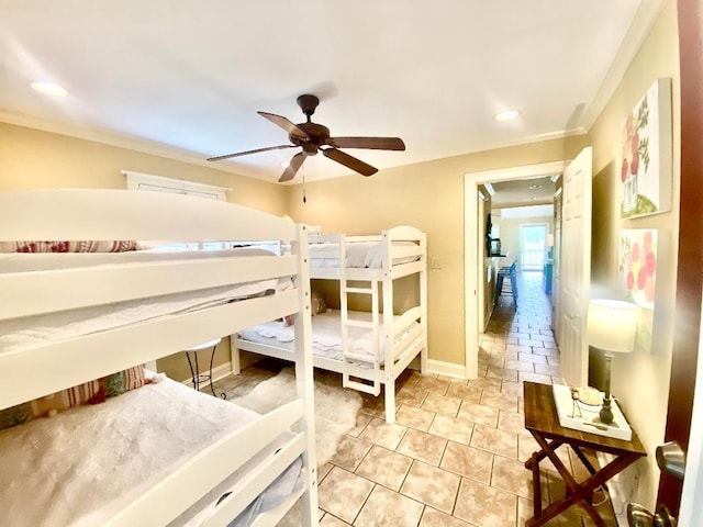29 Frank Fwy, Iuka, MS 38852 - bedroom featuring recessed lighting, crown molding, light tile patterned flooring, a ceiling fan, and baseboards