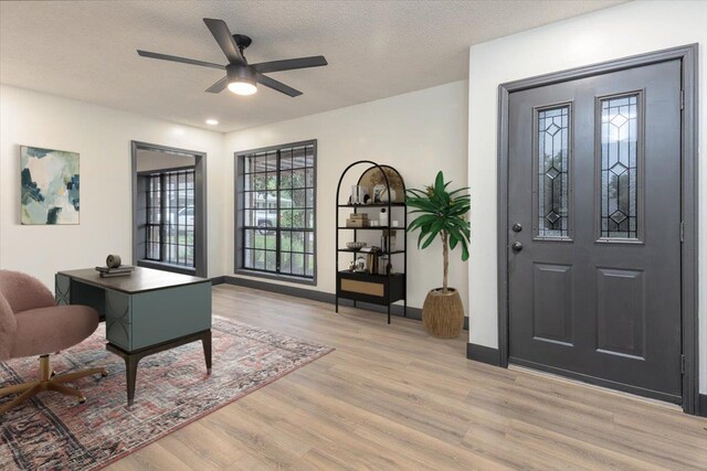 268 Tara Cv, Hernando, MS 38632 - foyer with light wood-style flooring, a ceiling fan, baseboards, and a textured ceiling