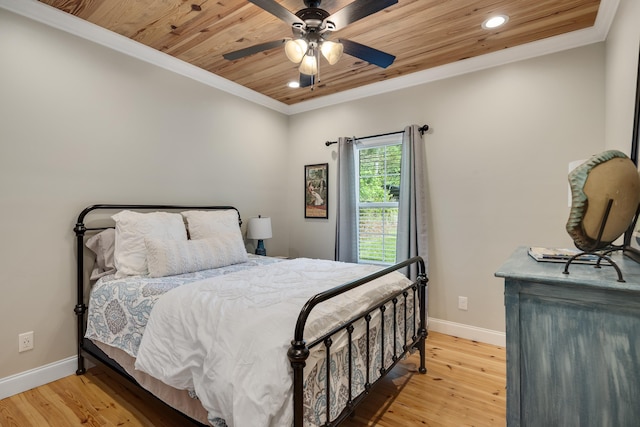 8 Shady Oak Cv, Iuka, MS 38852 - bedroom featuring baseboards, wood ceiling, recessed lighting, ornamental molding, and wood finished floors