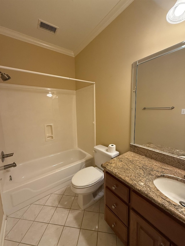 929 N Warwick Oaks Dr N, Collierville, TN 38017 - full bath featuring ornamental molding, vanity, tile patterned flooring, shower / washtub combination, and toilet