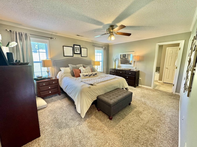 150 Westwood Cir, Ripley, TN 38063 - bedroom with crown molding, multiple windows, light carpet, a textured ceiling, and a ceiling fan