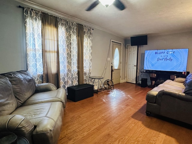 1145 Cypress Tank Rd, Pocahontas, TN 38061 - living room with wood finished floors, crown molding, and ceiling fan
