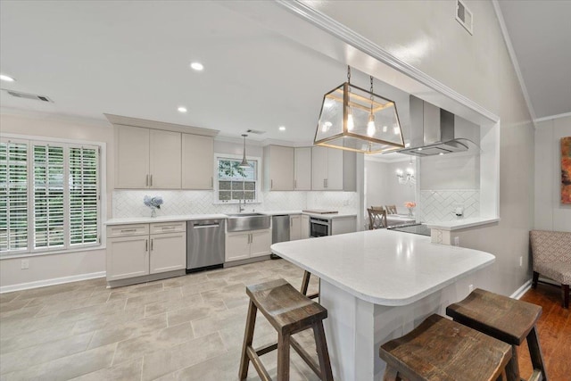 1772 Old Mill Rd, Germantown, TN 38138 - kitchen with dishwasher, a sink, crown molding, light countertops, and baseboards