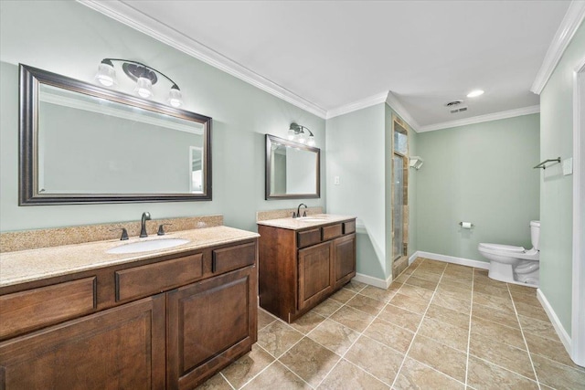 1772 Old Mill Rd, Germantown, TN 38138 - full bath with a stall shower, toilet, two vanities, ornamental molding, and baseboards