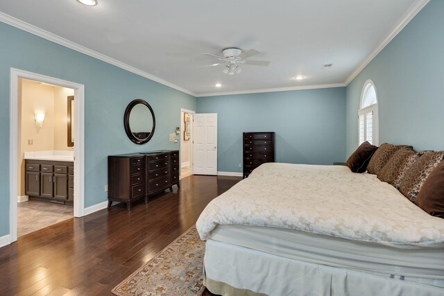 415 S Yates Cv, Memphis, TN 38120 - bedroom with wood-type flooring, baseboards, crown molding, recessed lighting, and ceiling fan