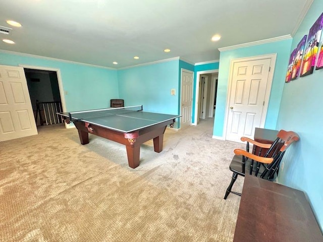 415 S Yates Cv, Memphis, TN 38120 - rec room with ornamental molding, carpet floors, recessed lighting, and baseboards