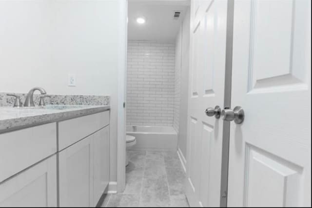 4100 New Willow Rd, Memphis, TN 38111 - bathroom with toilet, vanity, tile patterned floors, shower / bath combination, and recessed lighting