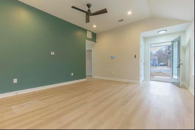 4100 New Willow Rd, Memphis, TN 38111 - empty room featuring a ceiling fan, light wood-style flooring, baseboards, lofted ceiling, and recessed lighting