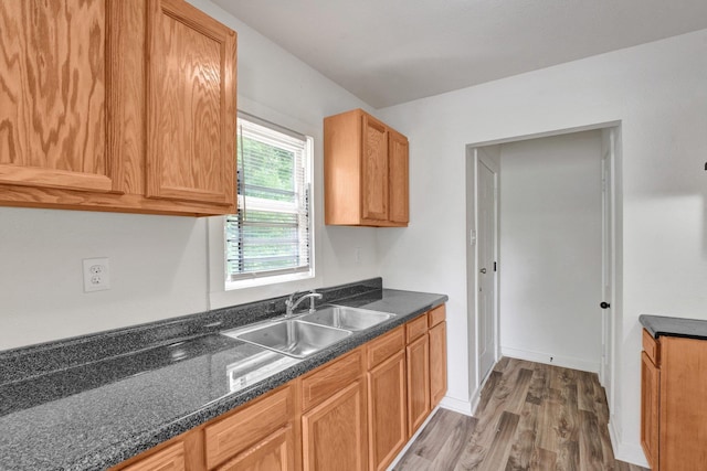 1394 Chadwick Cir, Memphis, TN 38114 - kitchen featuring a sink, wood finished floors, and baseboards
