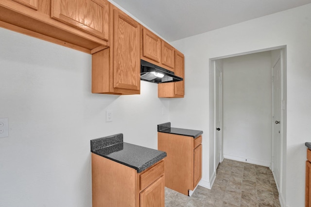 1394 Chadwick Cir, Memphis, TN 38114 - kitchen with under cabinet range hood, dark countertops, and baseboards