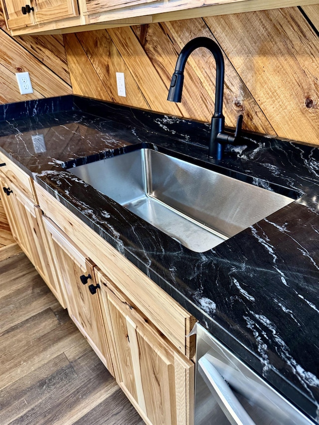 0 Tyson Rd, Toone, TN 38381 - kitchen featuring a sink, dark countertops, wood finished floors, and decorative backsplash