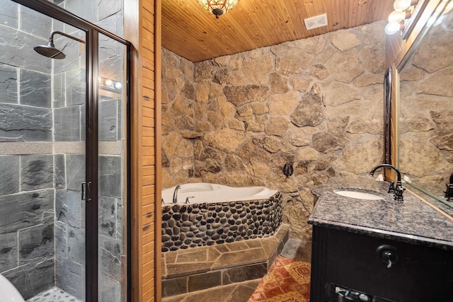 1940 Nuckolls Rd, Rossville, TN 38066 - full bathroom with wooden ceiling, vanity, a bath, and a shower stall