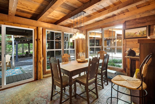 1940 Nuckolls Rd, Rossville, TN 38066 - dining space with wood ceiling with exposed beams and wood walls