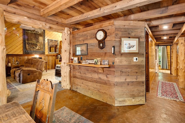 1940 Nuckolls Rd, Rossville, TN 38066 - interior space with wood walls, wood ceiling with exposed beams, and heating unit