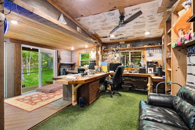 1940 Nuckolls Rd, Rossville, TN 38066 - carpeted office with a ceiling fan and wooden ceiling