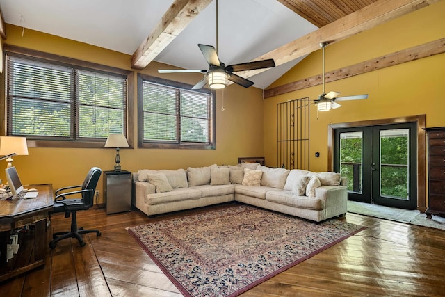 1940 Nuckolls Rd, Rossville, TN 38066 - living room featuring a ceiling fan, wood-type flooring, french doors, and a desk