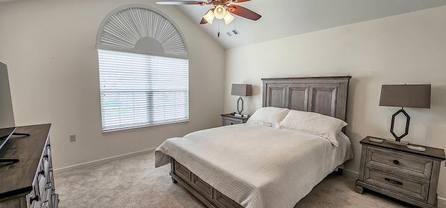 1601 E Southfield Cir, Memphis, TN 38016 - bedroom featuring multiple windows, light carpet, lofted ceiling, baseboards, and ceiling fan