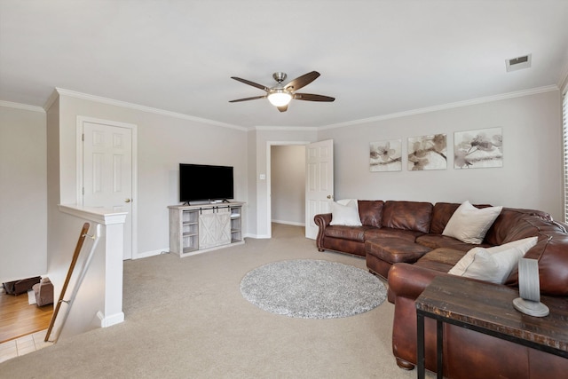 2045 Gallina Cir, Collierville, TN 38017 - living room featuring a ceiling fan, crown molding, and carpet