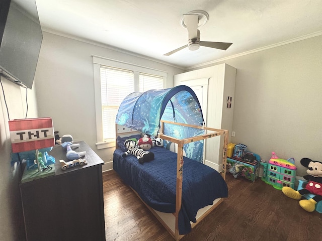 260 N Willett St, Memphis, TN 38112 - bedroom featuring ornamental molding, wood finished floors, and a ceiling fan