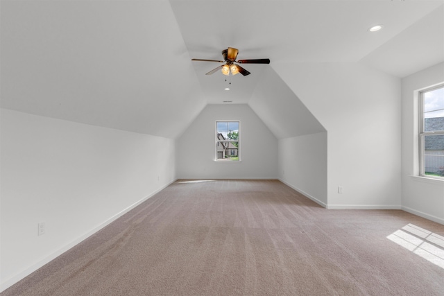 45 Laurel Hedge Cv, Oakland, TN 38060 - additional living space featuring lofted ceiling, light colored carpet, baseboards, a ceiling fan, and recessed lighting