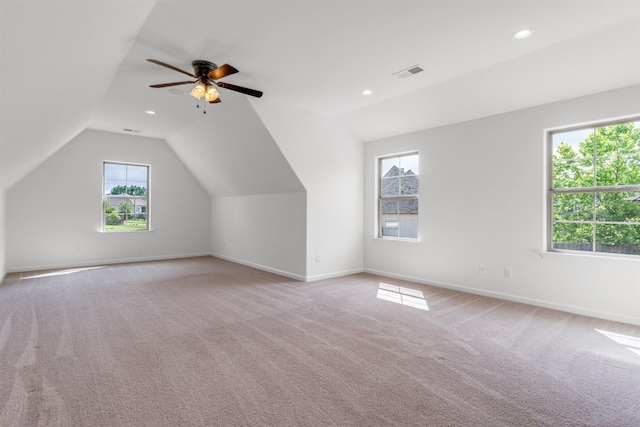 45 Laurel Hedge Cv, Oakland, TN 38060 - additional living space with light carpet, lofted ceiling, baseboards, a ceiling fan, and recessed lighting