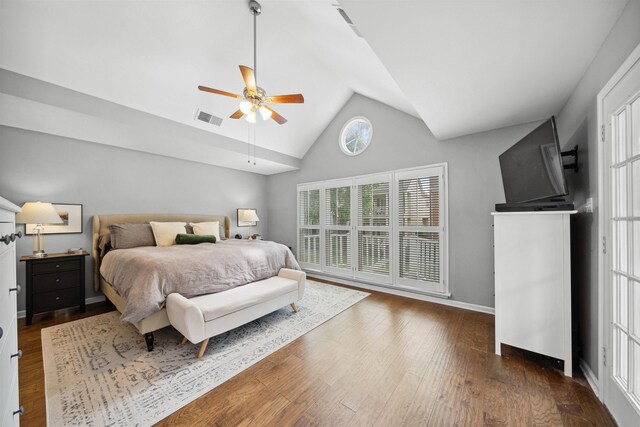 142 Granehampton Ln, Memphis, TN 38111 - bedroom featuring high vaulted ceiling, wood finished floors, a ceiling fan, and baseboards