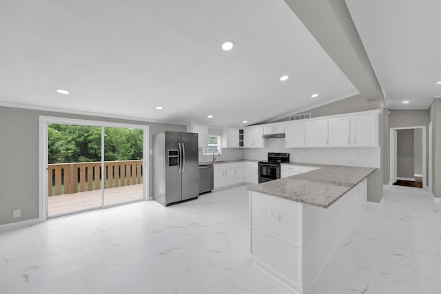 229 Coats Rd, Brighton, TN 38011 - kitchen featuring appliances with stainless steel finishes, light marble finish floors, recessed lighting, crown molding, and a sink
