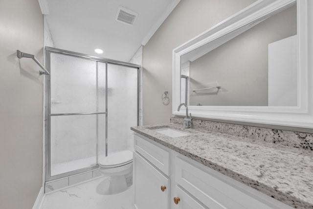 229 Coats Rd, Brighton, TN 38011 - full bath featuring vanity, toilet, a stall shower, and marble finish floors