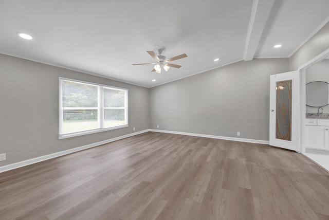 229 Coats Rd, Brighton, TN 38011 - unfurnished room featuring a ceiling fan, light wood finished floors, recessed lighting, a sink, and baseboards