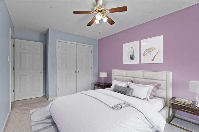9270 Durhamshire Dr, Cordova, TN 38016 - carpeted bedroom featuring a closet, baseboards, and ceiling fan