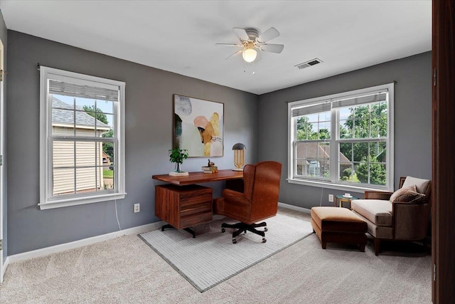 9270 Durhamshire Dr, Cordova, TN 38016 - office space with plenty of natural light, a ceiling fan, baseboards, and carpet floors