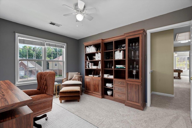 9270 Durhamshire Dr, Cordova, TN 38016 - home office featuring light carpet, a ceiling fan, and baseboards
