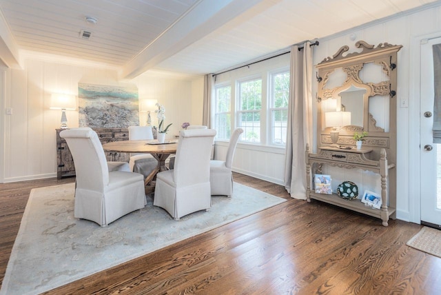 241 Greenway Rd, Memphis, TN 38117 - dining area with wood finished floors, beamed ceiling, and baseboards