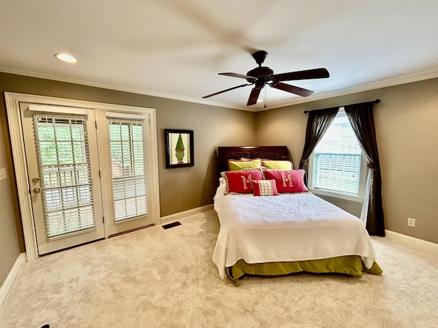 20 Betty Blvd, Iuka, MS 38852 - carpeted bedroom with access to exterior, crown molding, baseboards, and a ceiling fan