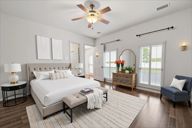 2073 W Houston Way, Collierville, TN 38139 - bedroom with dark wood-type flooring, access to exterior, and ceiling fan