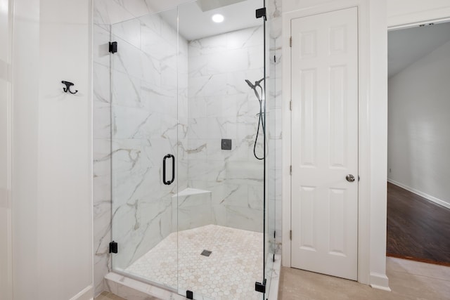 2073 W Houston Way, Collierville, TN 38139 - bathroom featuring baseboards, a marble finish shower, and recessed lighting
