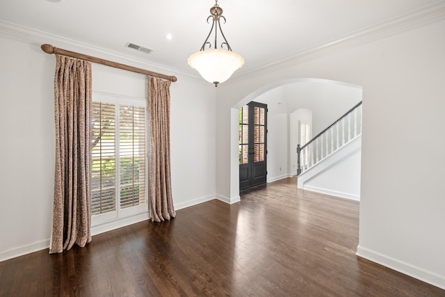 2073 W Houston Way, Collierville, TN 38139 - empty room featuring arched walkways, french doors, ornamental molding, stairway, and wood finished floors
