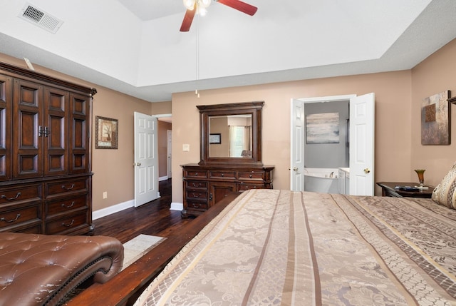 4528 Queen Sinclair Cir, Millington, TN 38053 - bedroom featuring dark wood finished floors, baseboards, ceiling fan, and ensuite bathroom