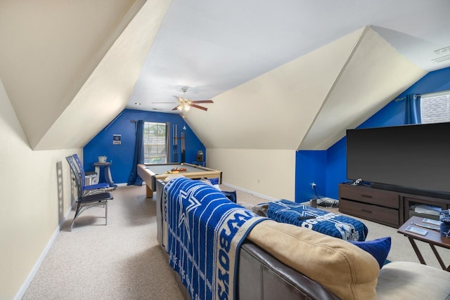 4528 Queen Sinclair Cir, Millington, TN 38053 - bedroom featuring carpet floors, baseboards, lofted ceiling, and ceiling fan