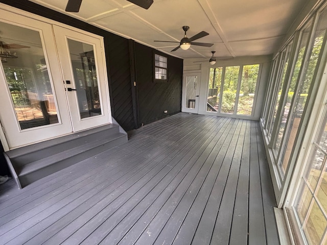 245 Holiday Hills Ln, Counce, TN 38326 - wooden terrace featuring a ceiling fan and french doors