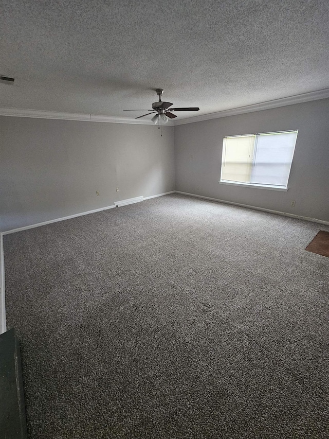 6867 Innsbrook Cv, Memphis, TN 38115 - carpeted spare room featuring ornamental molding, a ceiling fan, a textured ceiling, and baseboards