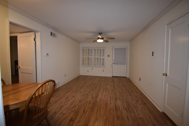 3007 Walnut Grove Rd Unit 1, Memphis, TN 38111 - unfurnished dining area featuring ceiling fan, wood finished floors, ornamental molding, and baseboards