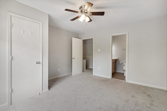 1819 Crossflower Cv Unit 85, Germantown, TN 38138 - unfurnished bedroom with light carpet, ensuite bathroom, baseboards, and a ceiling fan
