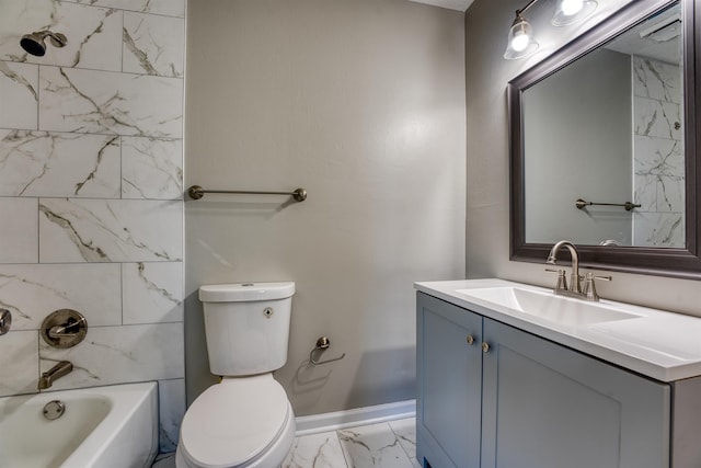 5432 Burton Church Cv Unit 5432, Bartlett, TN 38134 - bathroom featuring marble finish flooring, baseboards, vanity, toilet, and tub / shower combination