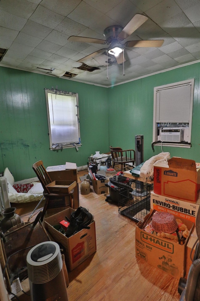69 Crutcher Lake Rd, Henning, TN 38041 - home office featuring wood-type flooring, cooling unit, and a ceiling fan