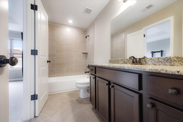 35 Laurel Pointe Cv, Oakland, TN 38060 - bathroom with vanity, tile patterned floors, shower / tub combination, toilet, and recessed lighting