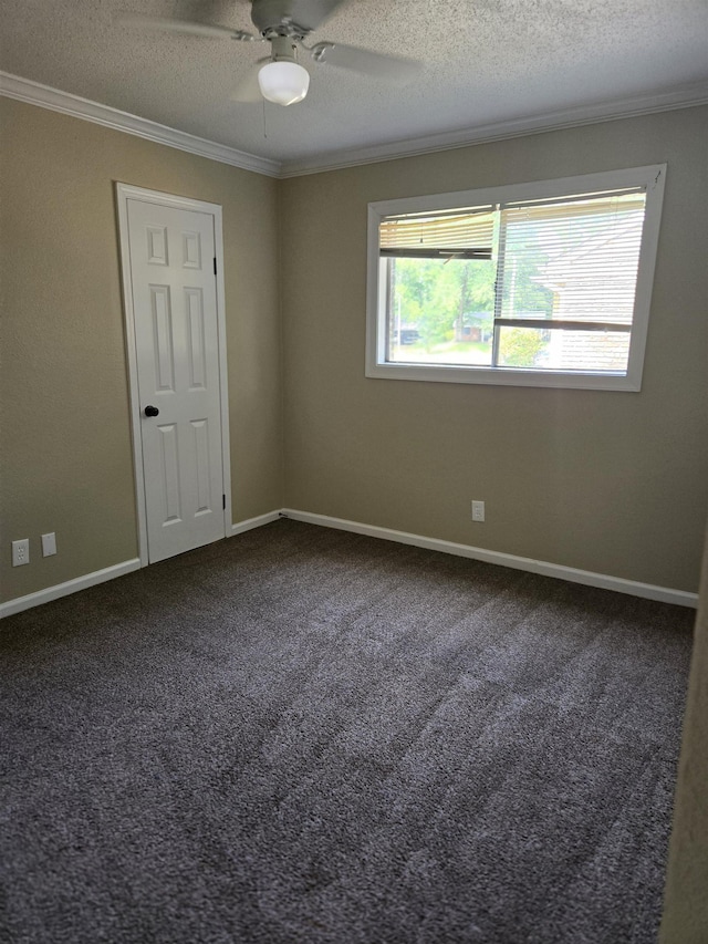 4207 Kenosha Rd, Memphis, TN 38118 - carpeted spare room featuring crown molding, a textured ceiling, ceiling fan, and baseboards