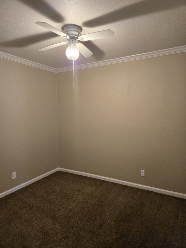 4207 Kenosha Rd, Memphis, TN 38118 - spare room featuring dark carpet, ceiling fan, ornamental molding, baseboards, and a textured ceiling